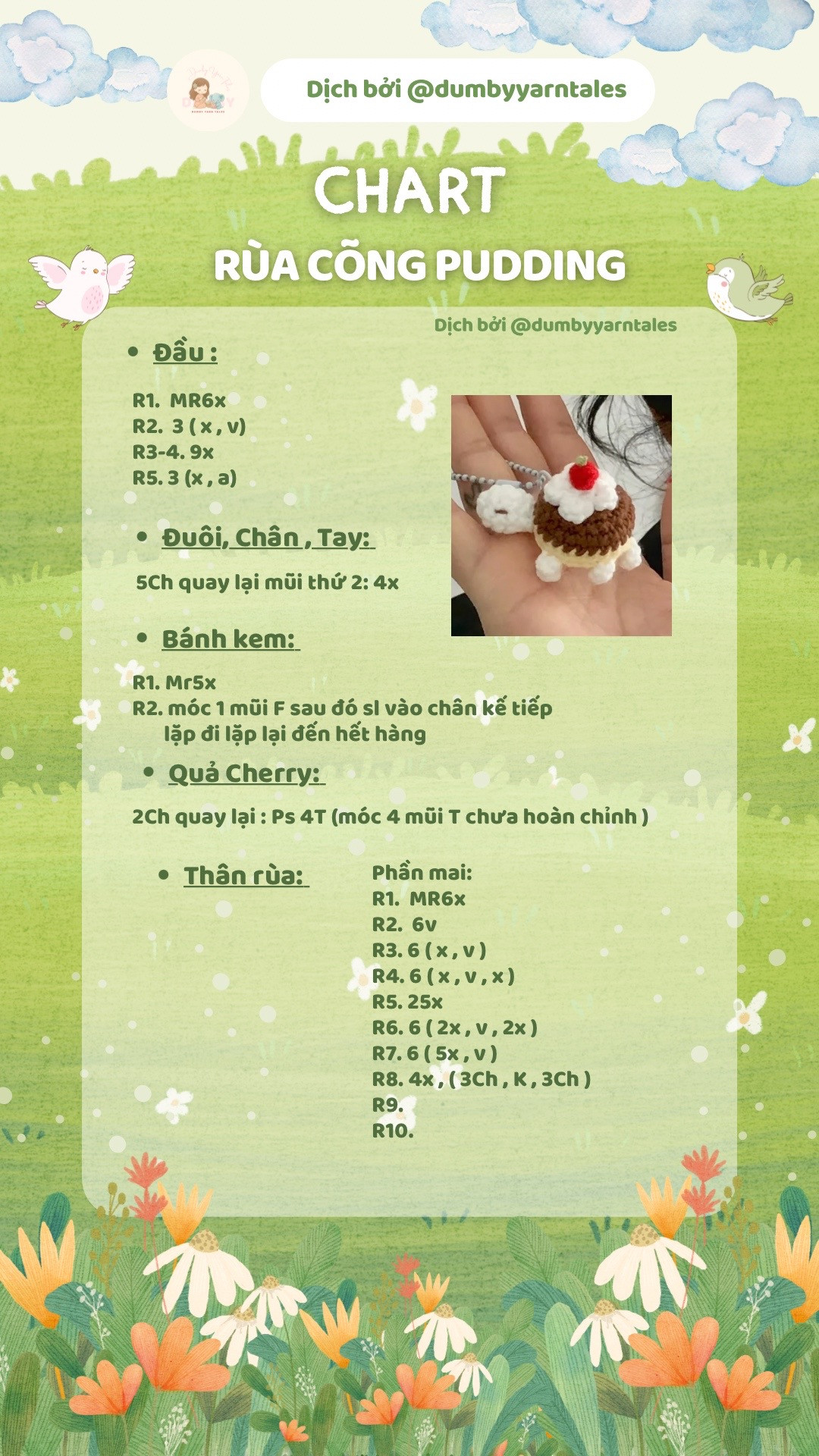 Hướng dẫn móc len hình rùa cõng bánh kem đáng yêu cho người mới bắt đầu