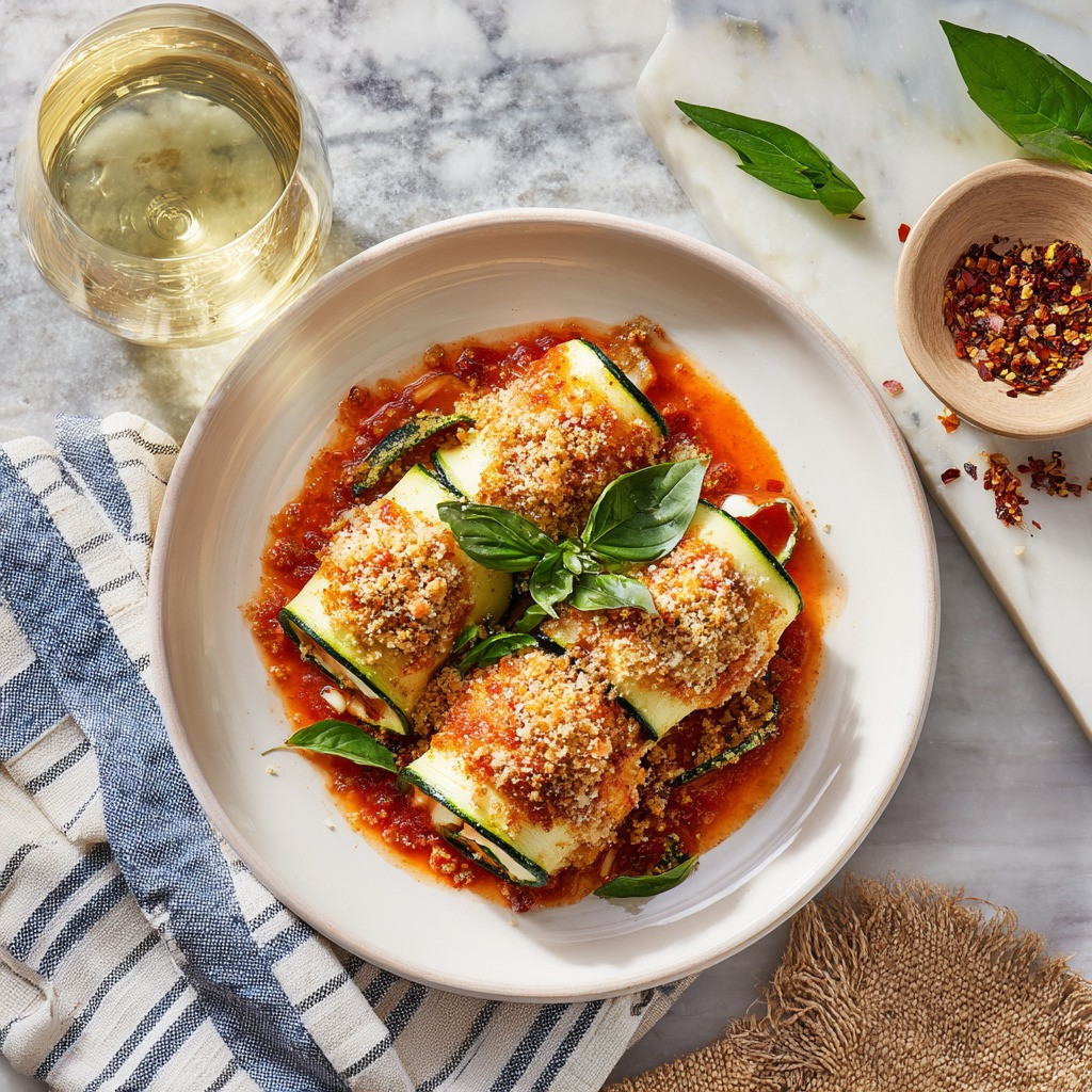 Lemon Basil Zucchini Rollatini with Tofu Ricotta