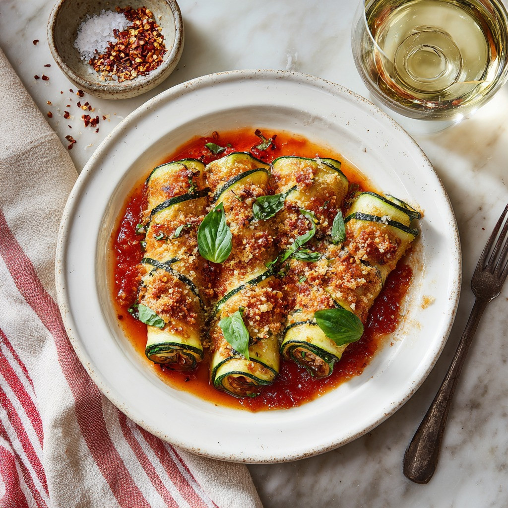 Lemon Basil Zucchini Rollatini with Tofu Ricotta