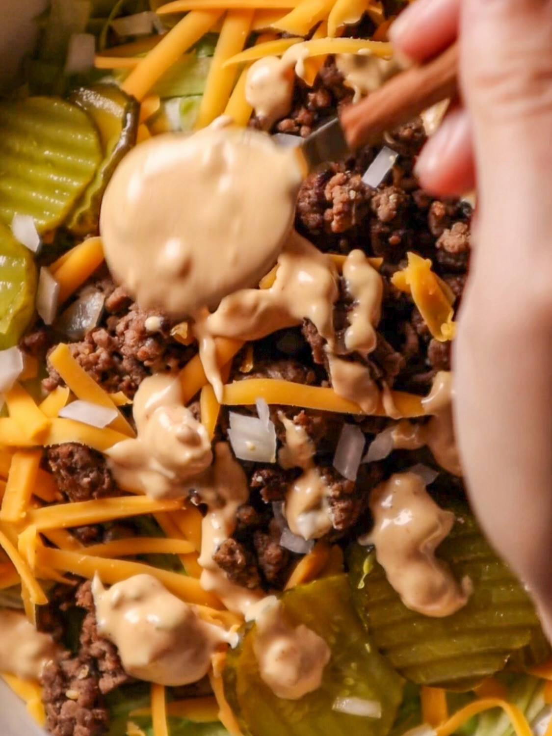 Low-Carb Big Mac Bowl with Tangy Sauce Drizzle