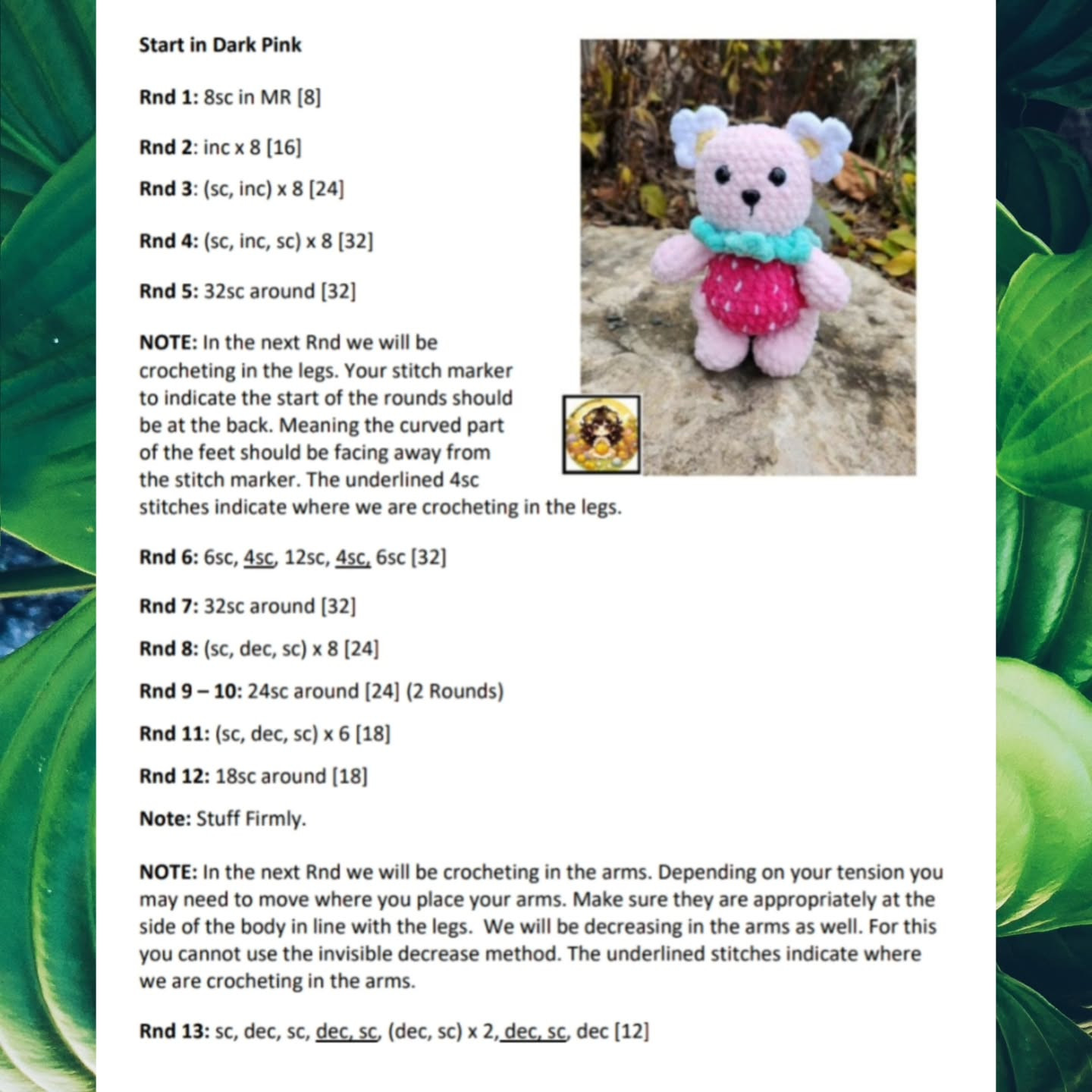 Low Sew Sue the Strawberry Bear Crochet Pattern