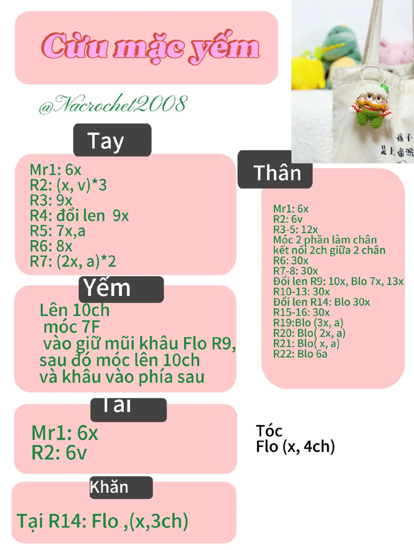 Móc len hình búp bê nhỏ xinh đeo túi vải đáng yêu