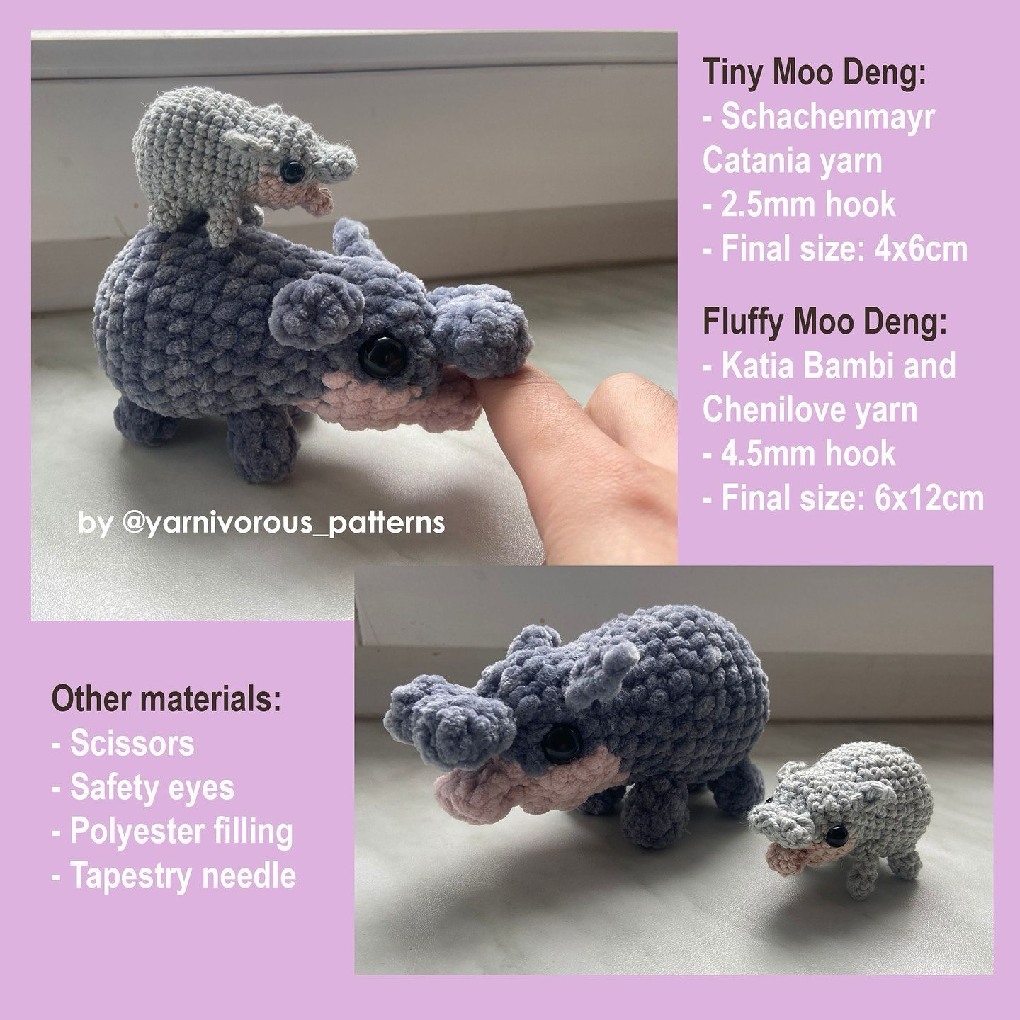 Moo Deng Free Crochet Pattern for Cute Hippo Amigurumi