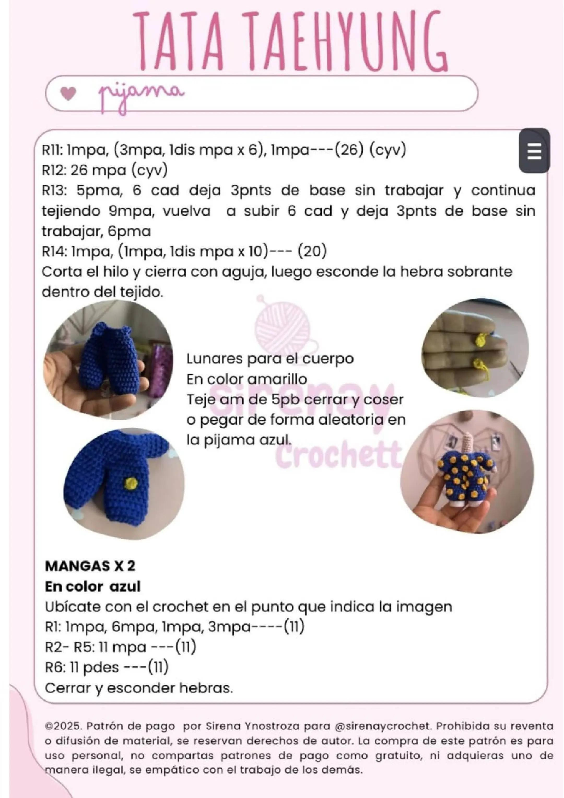 Muñeco de ganchillo Tata Taehyung con traje de lunares