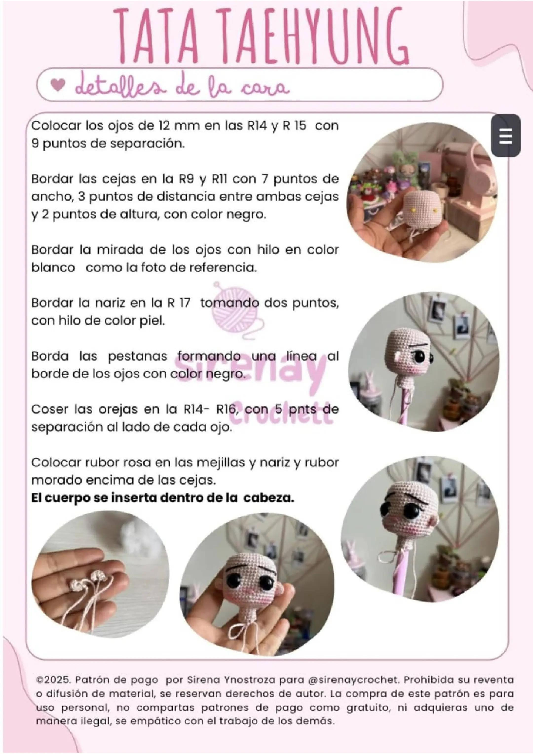 Muñeco de ganchillo Tata Taehyung con traje de lunares