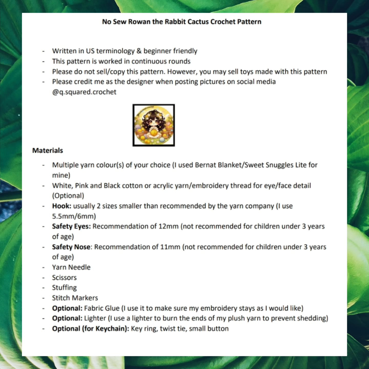 No Sew Rowan the Rabbit Cactus Crochet Pattern
