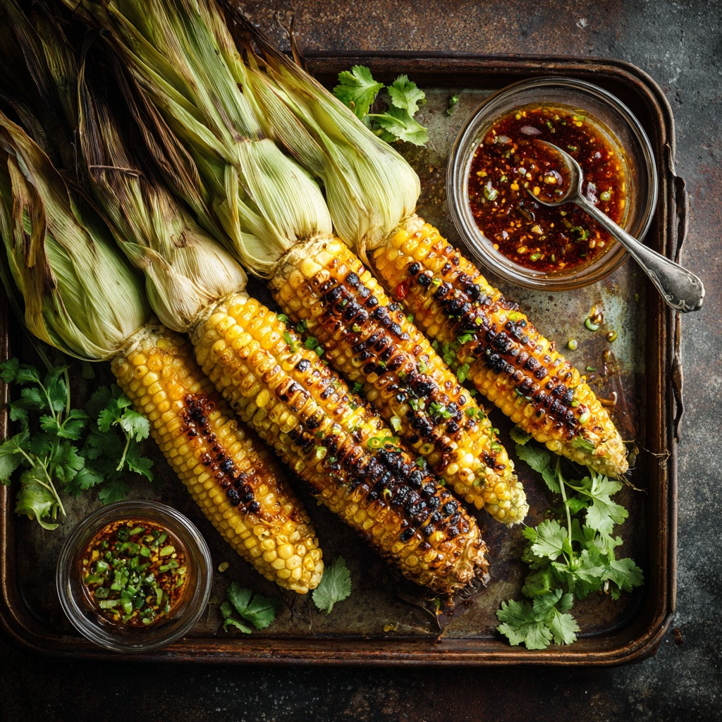 Oven-Roasted Corn with Spicy Harissa and Fresh Mint