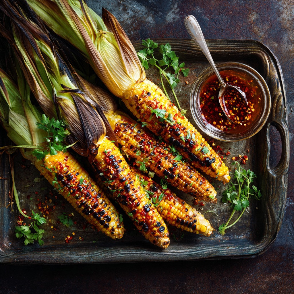 Oven-Roasted Corn with Spicy Harissa and Fresh Mint