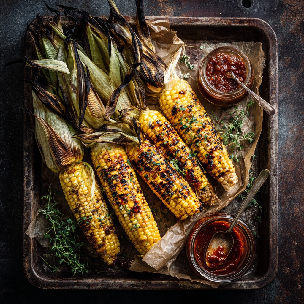 Oven-Roasted Corn with Spicy Harissa and Fresh Mint