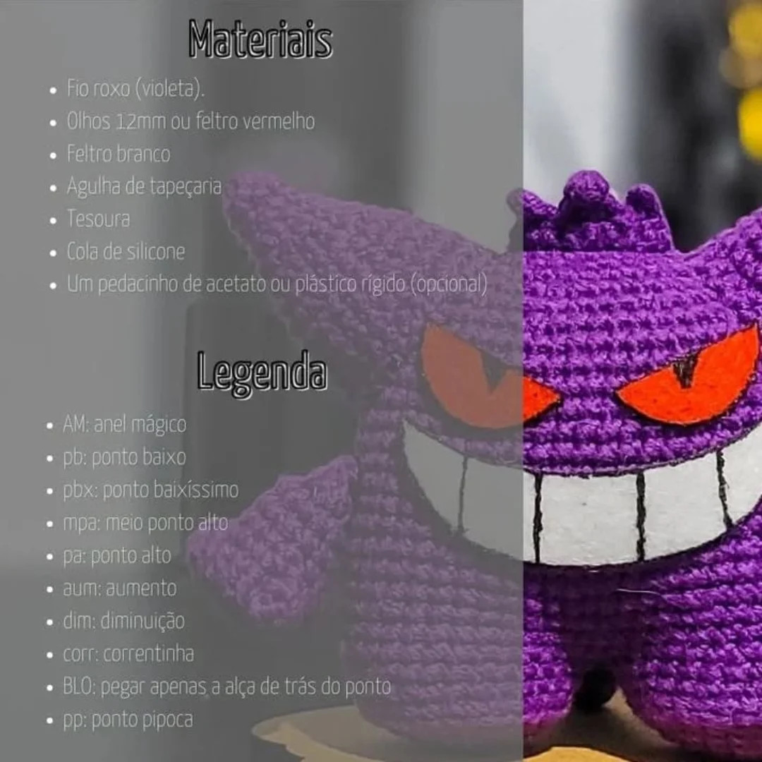 Padrão de Amigurumi Mini Gengar Grátis para Baixar