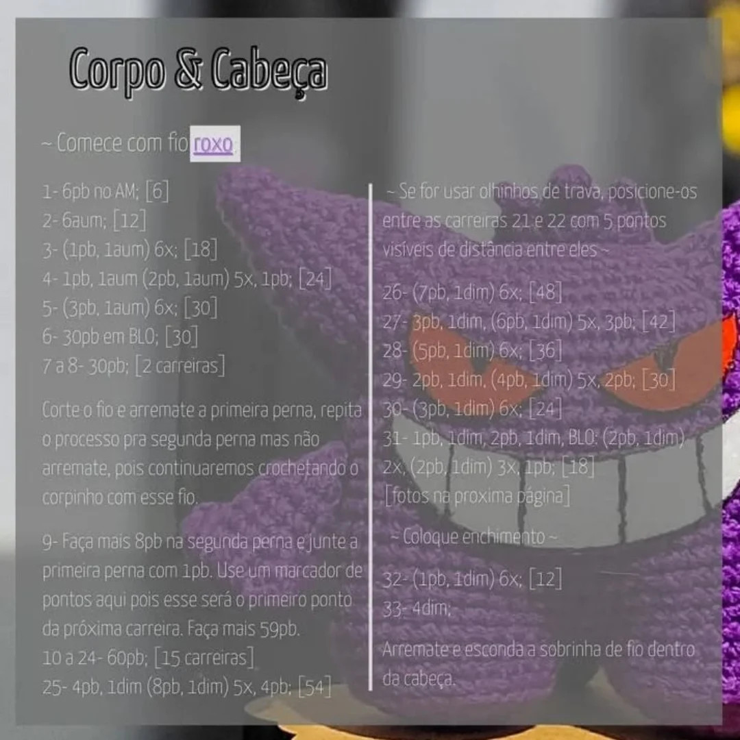 Padrão de Amigurumi Mini Gengar Grátis para Baixar