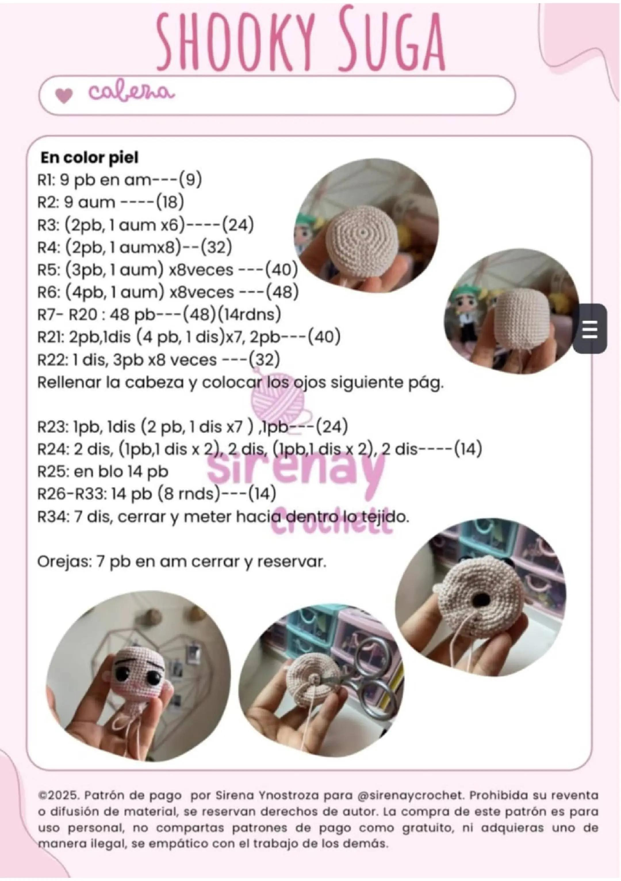 Patrón de amigurumi de muñeco con capucha marrón y pelo azul