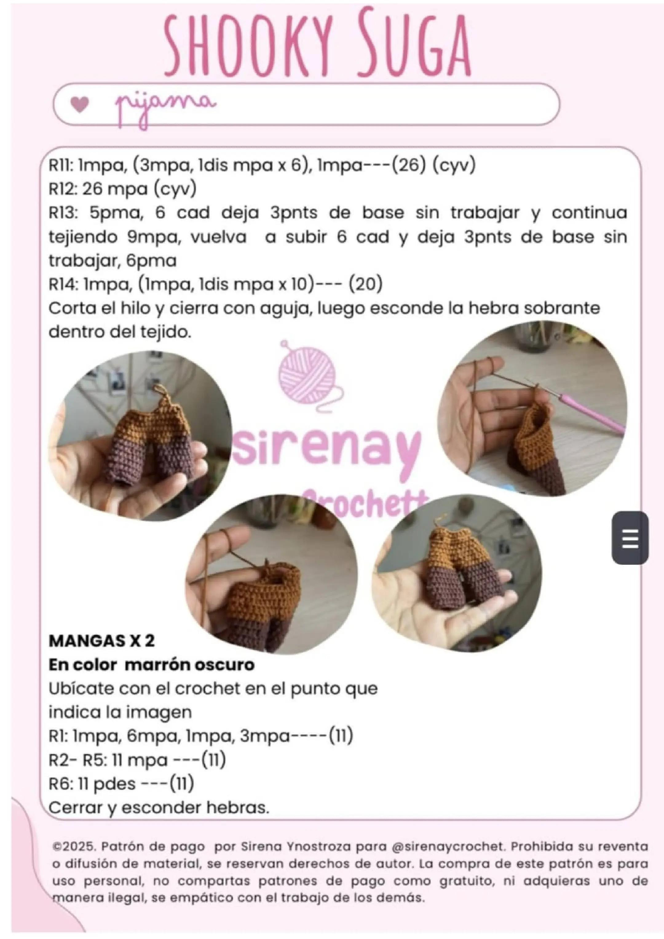 Patrón de amigurumi de muñeco con capucha marrón y pelo azul