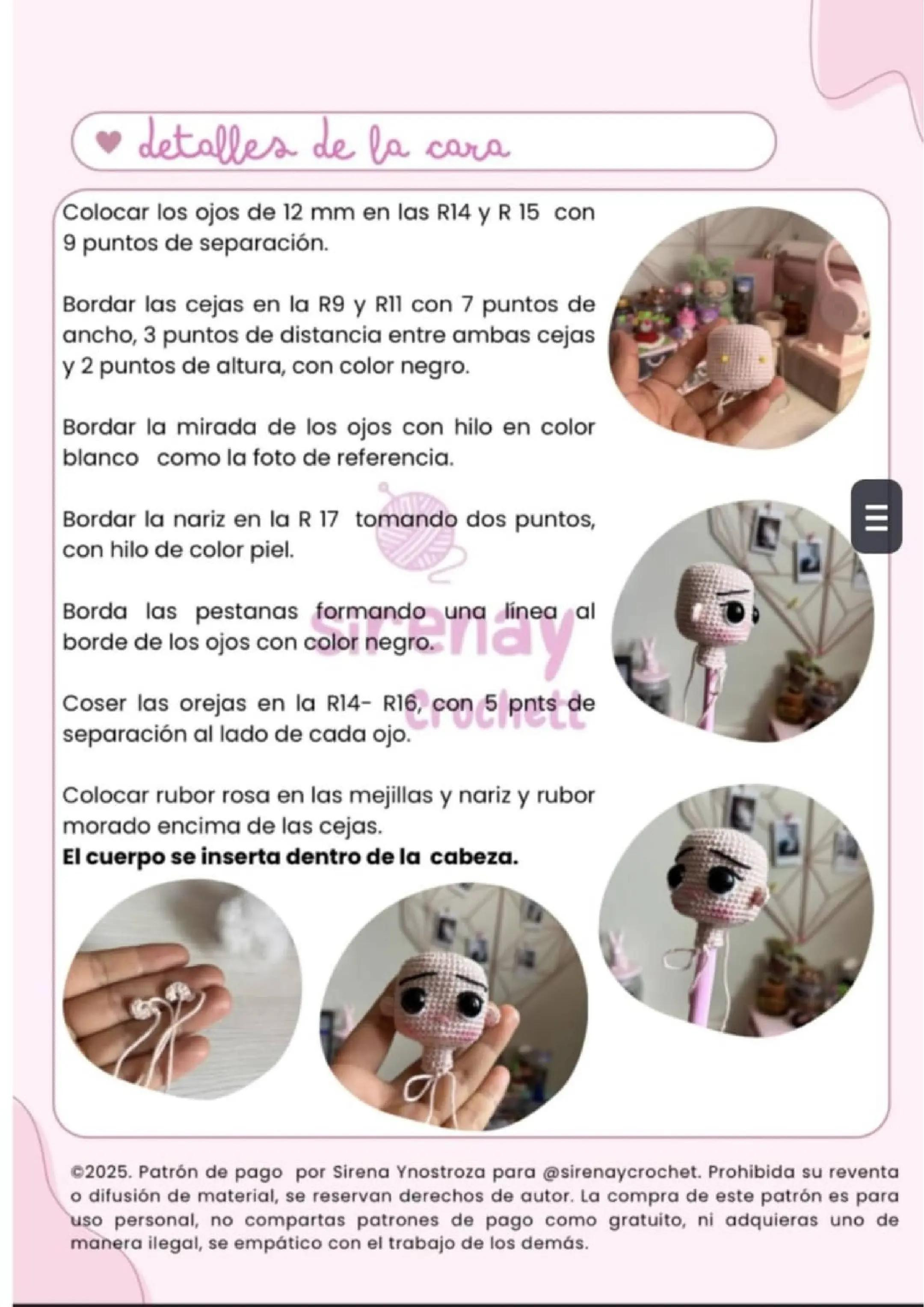 Patrón de amigurumi de muñeco con capucha marrón y pelo azul