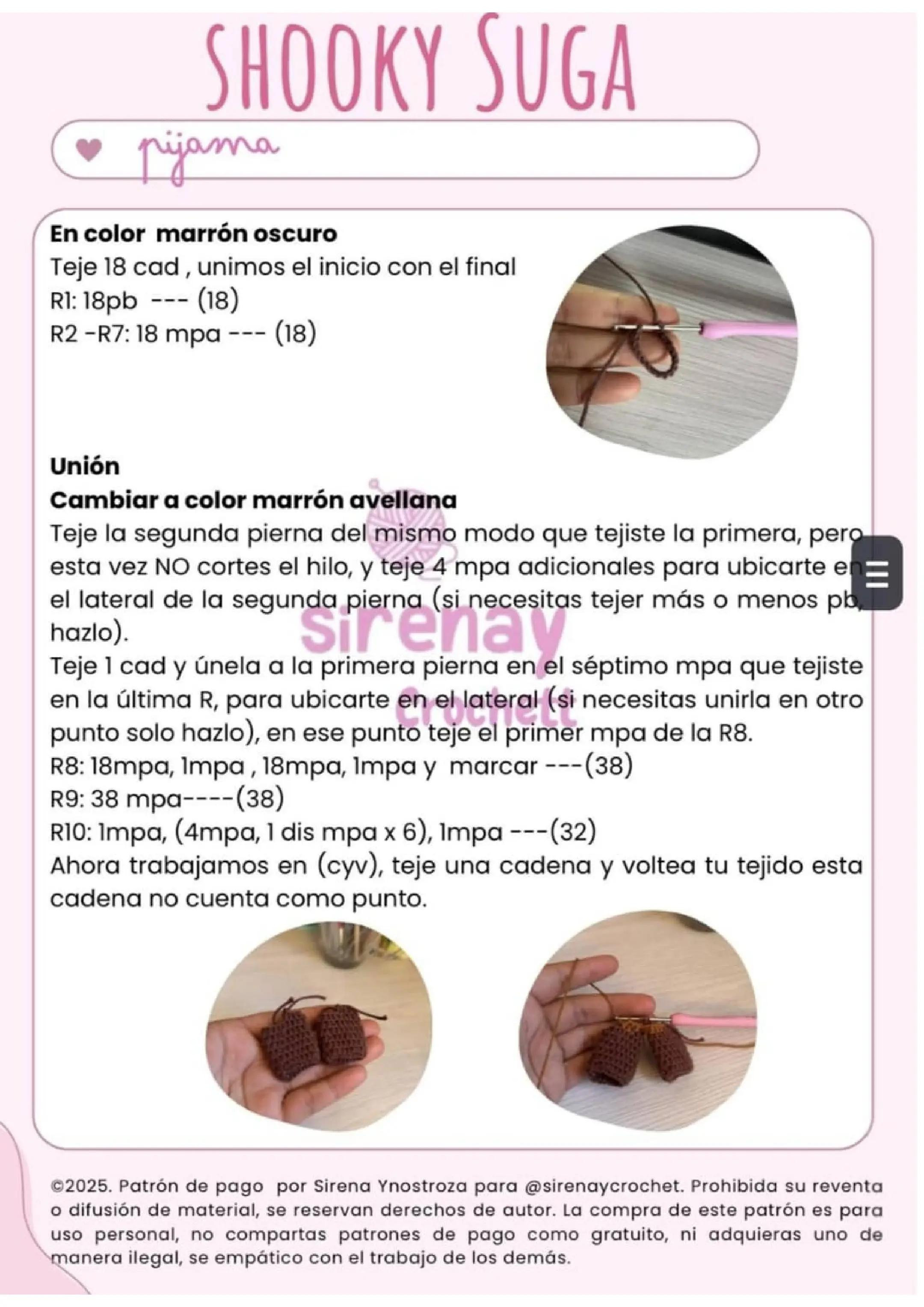 Patrón de amigurumi de muñeco con capucha marrón y pelo azul