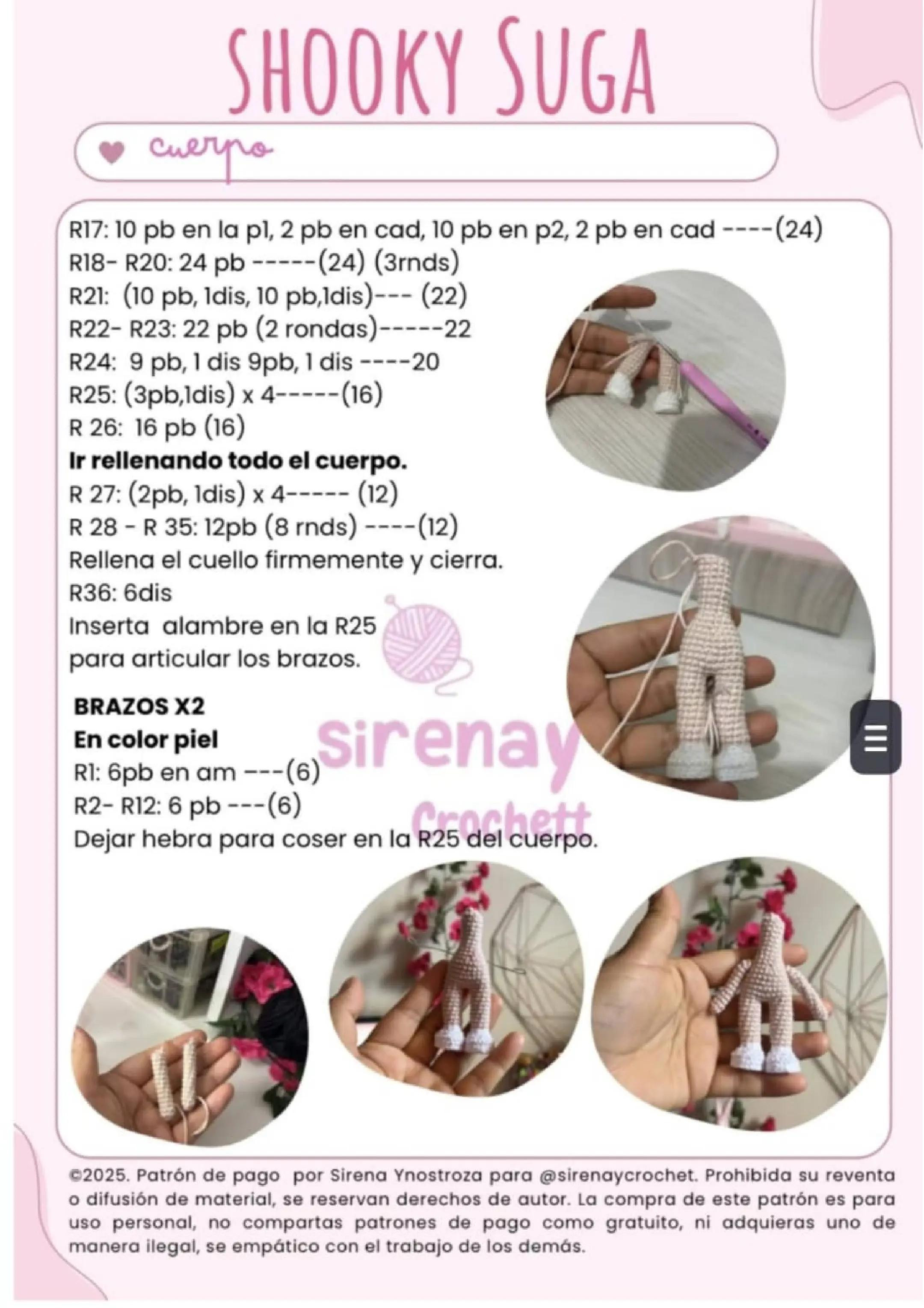 Patrón de amigurumi de muñeco con capucha marrón y pelo azul