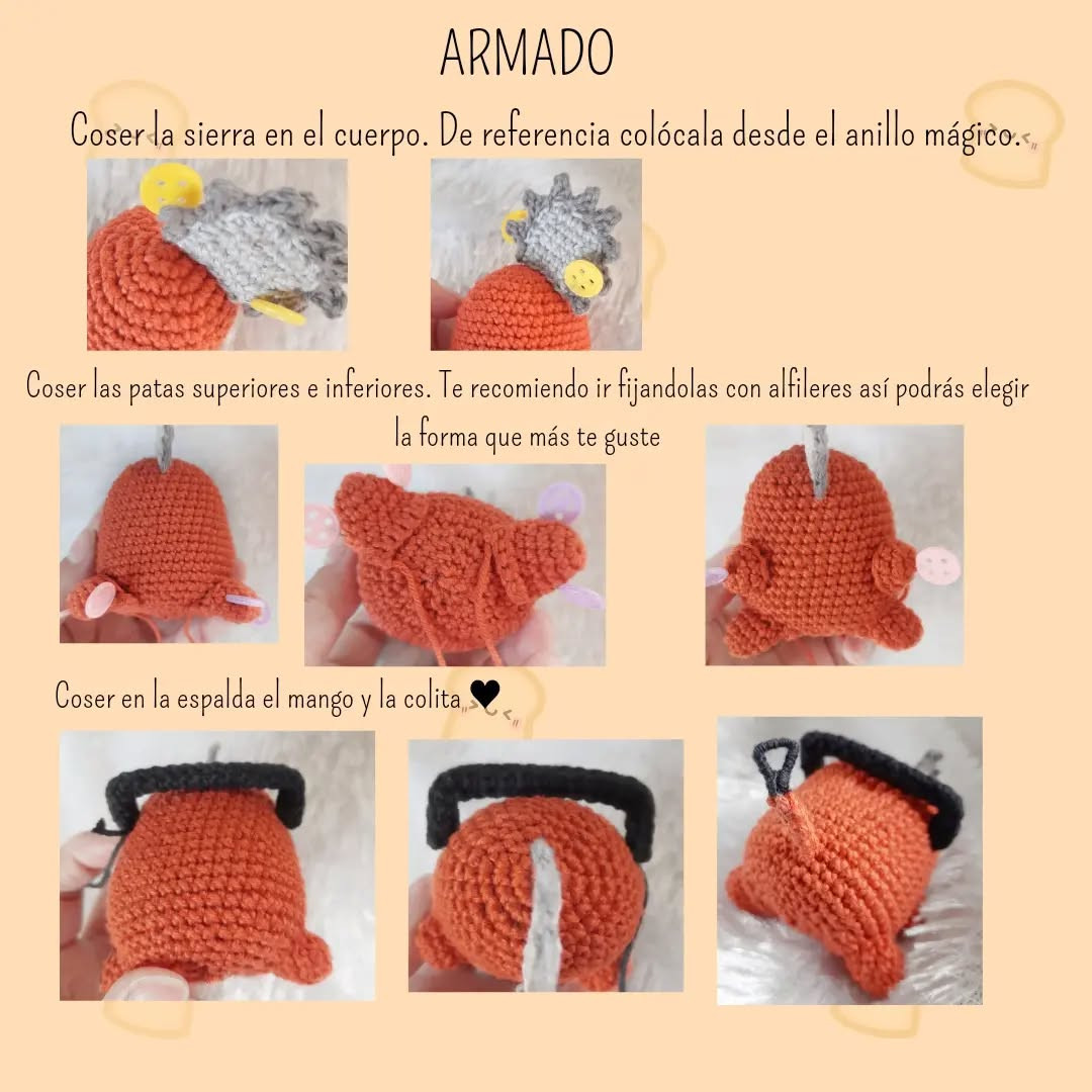 Patrón de amigurumi de Pochita, fácil y detallado para principiantes