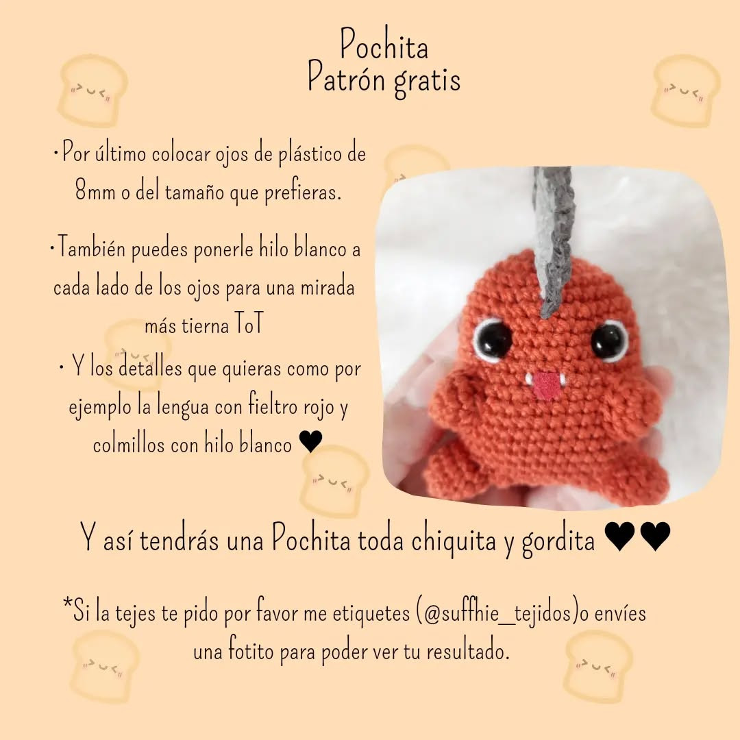 Patrón de amigurumi de Pochita, fácil y detallado para principiantes