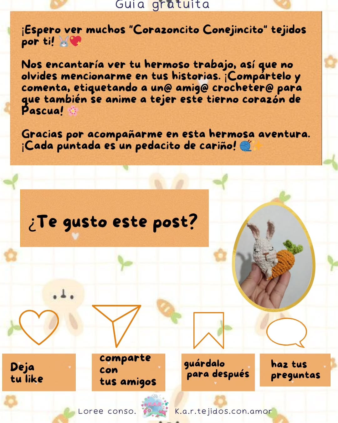 Patrón de crochet gratuito: Corazoncito Conejito adorable