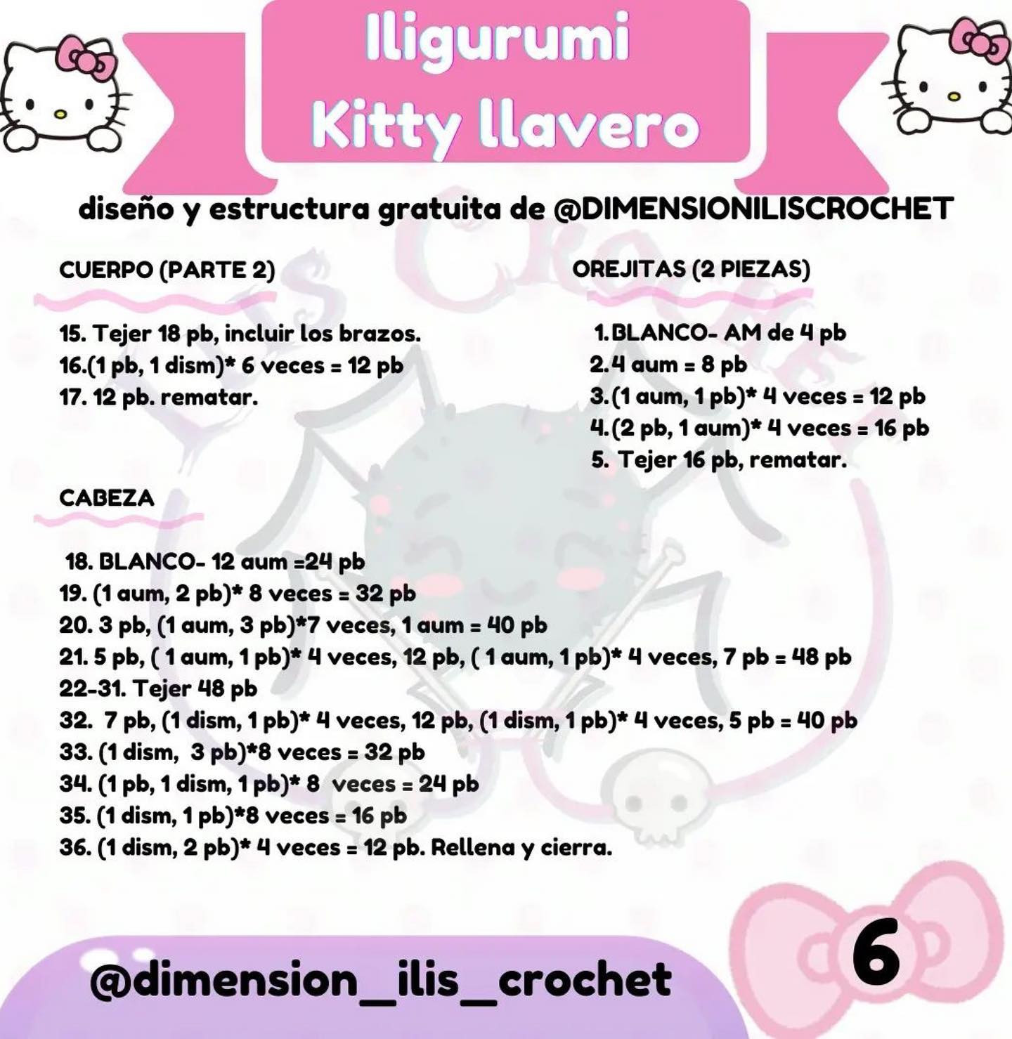 Patrón de llavero amigurumi de gatito adorable