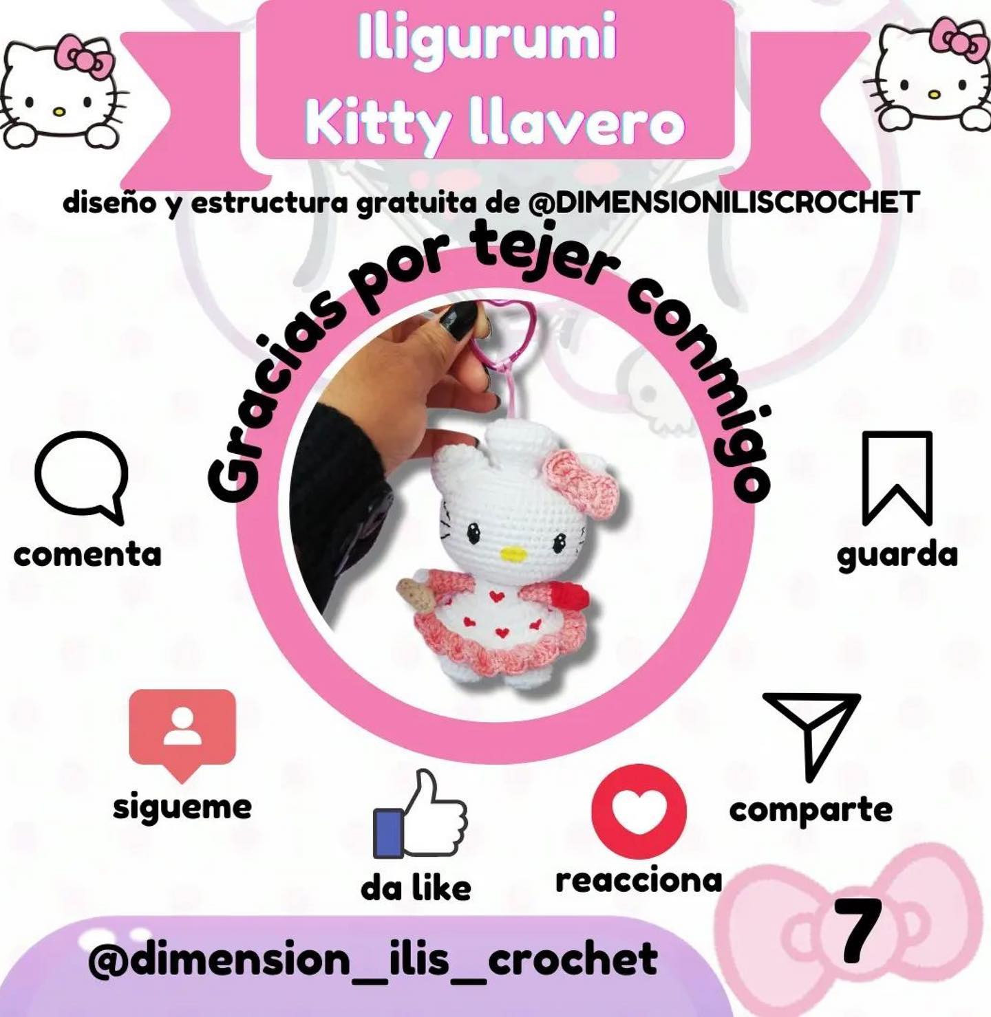 Patrón de llavero amigurumi de gatito adorable