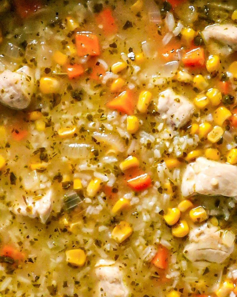Pesto Chicken and Rice Comfort Soup