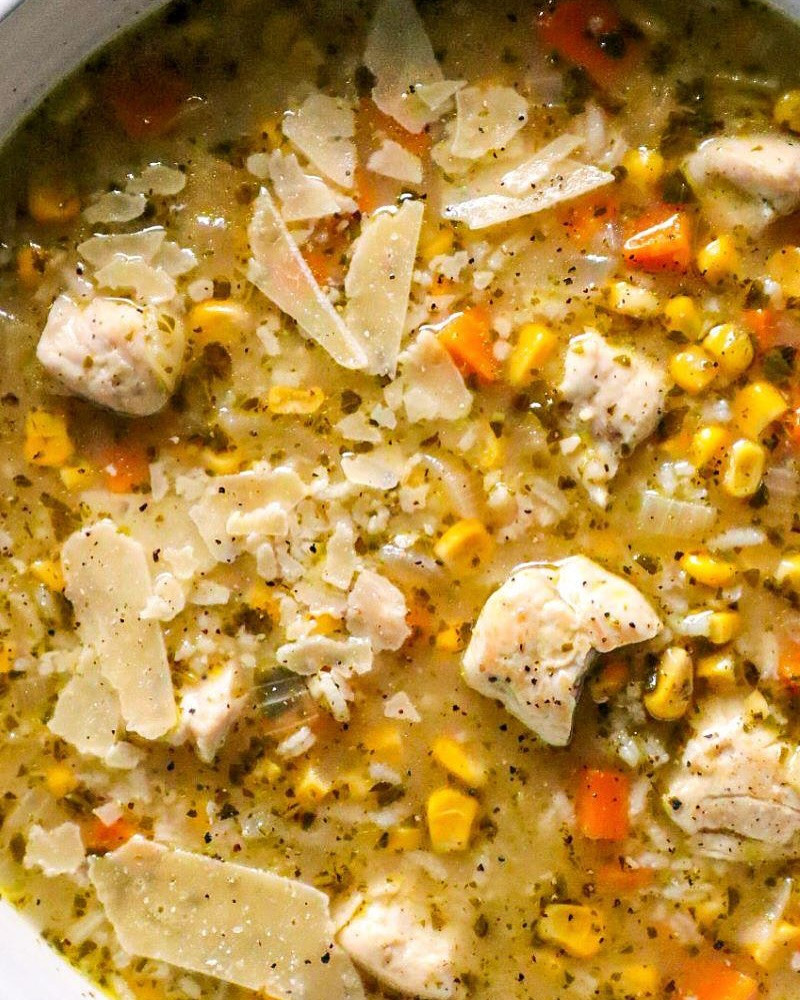 Pesto Chicken and Rice Comfort Soup