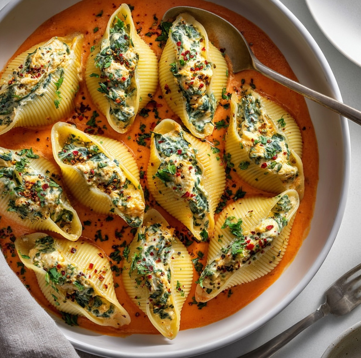 Pumpkin Ricotta Shells with Spinach Delight