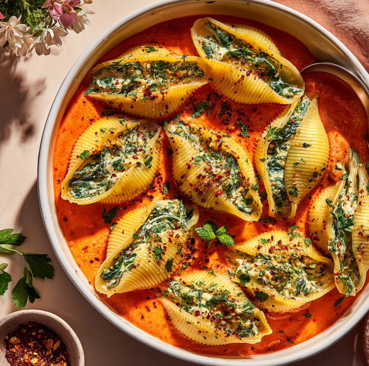 Pumpkin Ricotta Shells with Spinach Delight