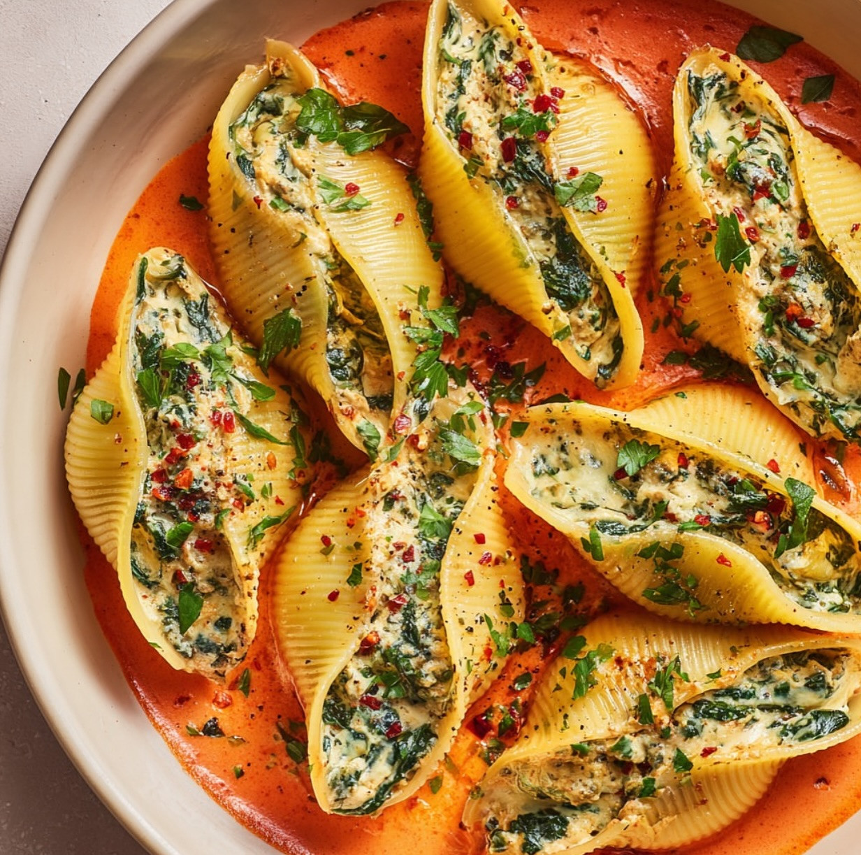 Pumpkin Ricotta Shells with Spinach Delight