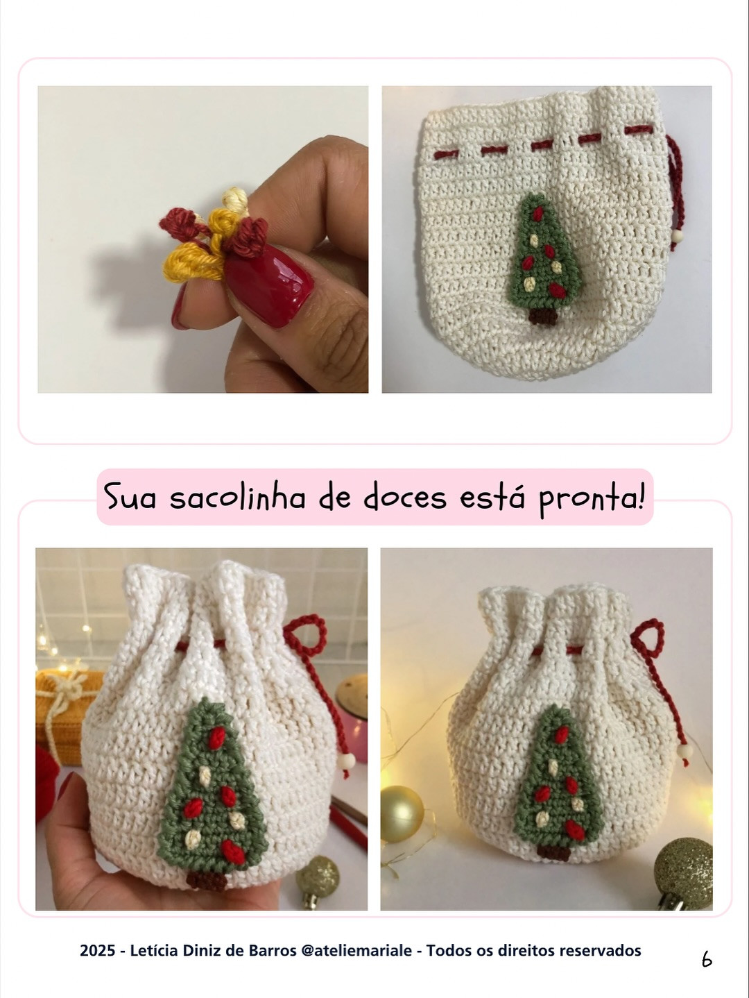 Receita de sacolinha de crochê para doces natalinos.