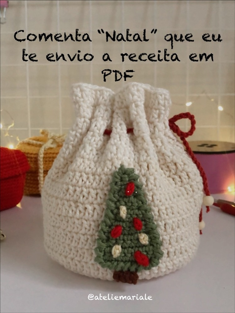 Receita de sacolinha de crochê para doces natalinos.
