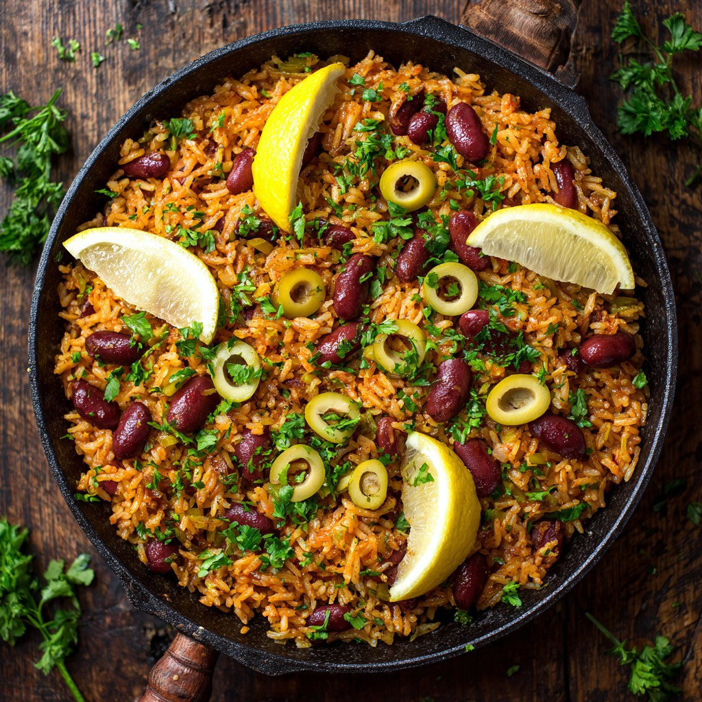 Saffron-Infused Spanish Rice with Vibrant Beans and Olives