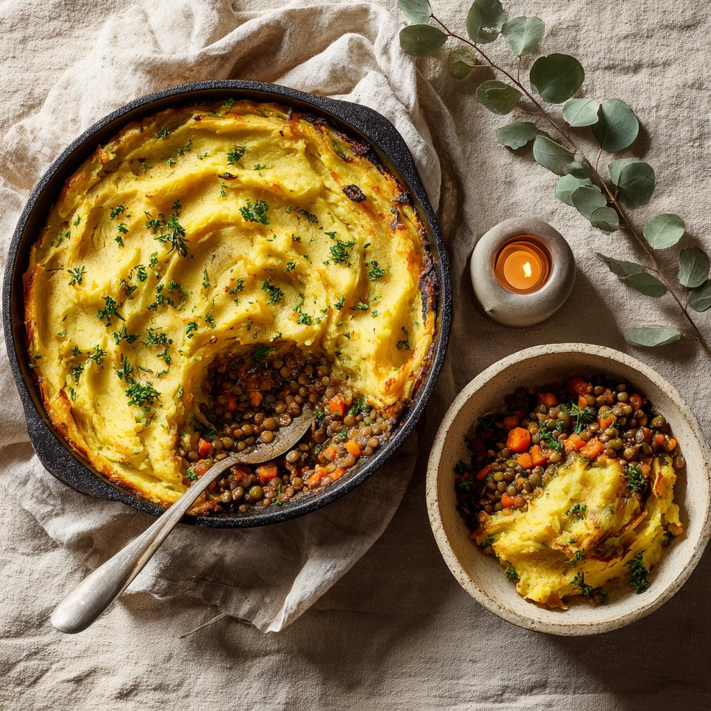 Savory Lentil Shepherd’s Pie with Cauliflower Potato Mash