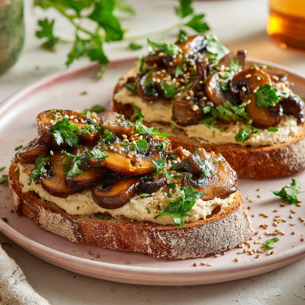 Savory Miso Mushroom Hummus Toast Delight