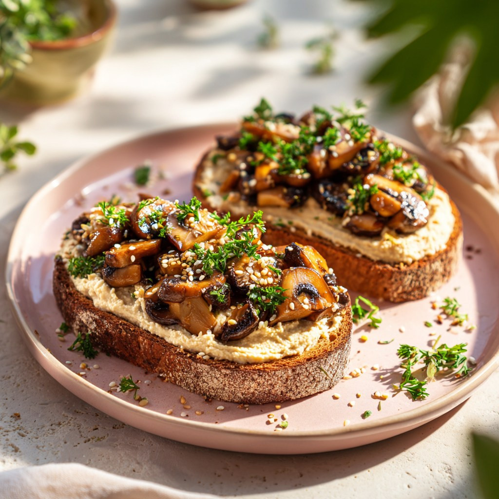 Savory Miso Mushroom Hummus Toast Delight