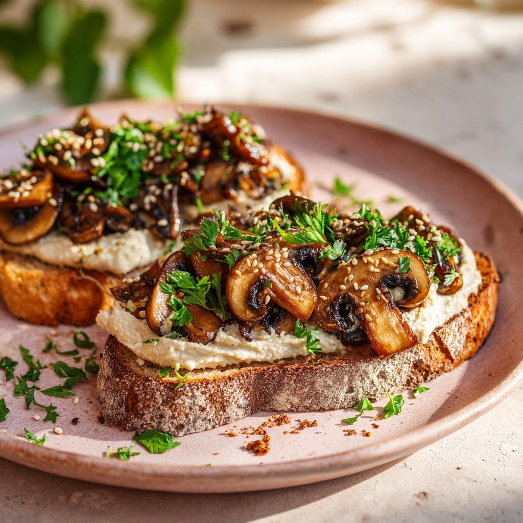 Savory Miso Mushroom Hummus Toast Delight