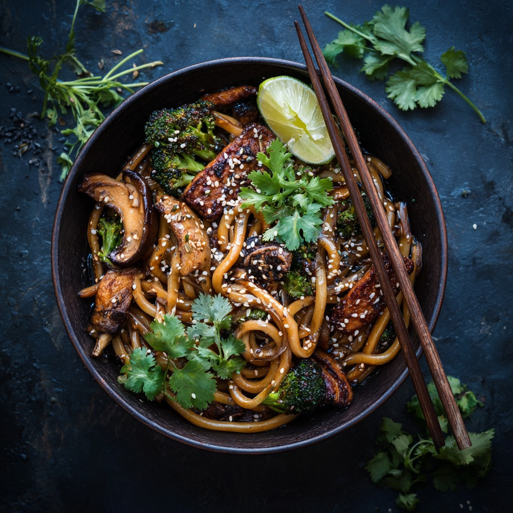 Savory Sesame Udon with Maple Tempeh Delight