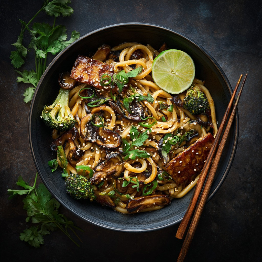 Savory Sesame Udon with Maple Tempeh Delight