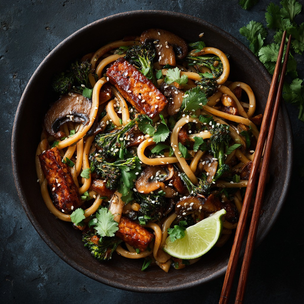 Savory Sesame Udon with Maple Tempeh Delight