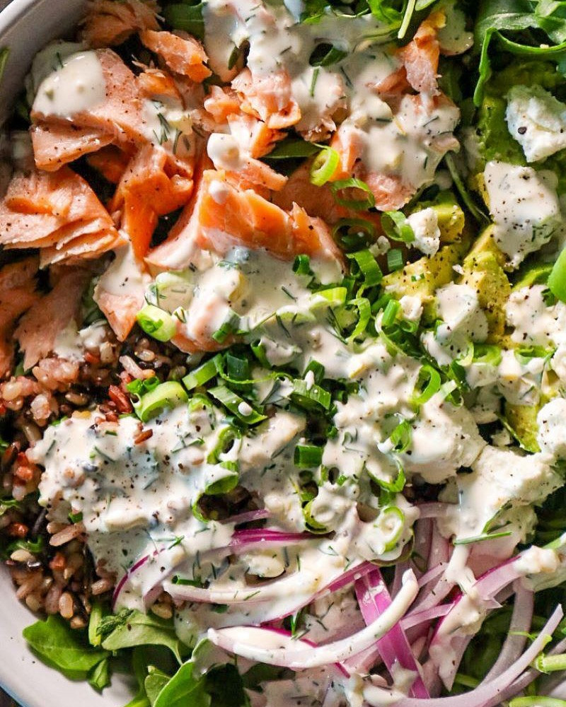 Smoked Salmon Brunch Salad with Creamy Garlic Dill Dressing
