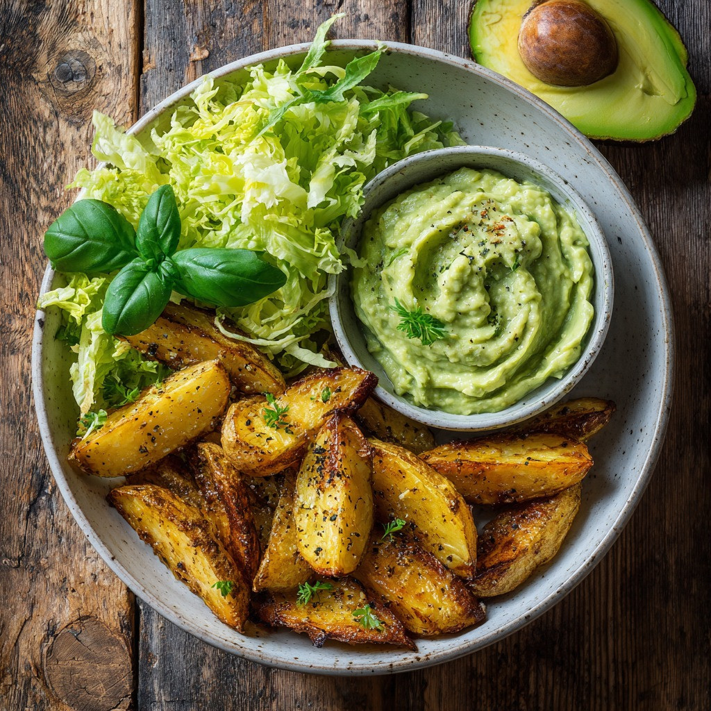 Spicy Roasted Potato Wedges with Creamy Guacamole