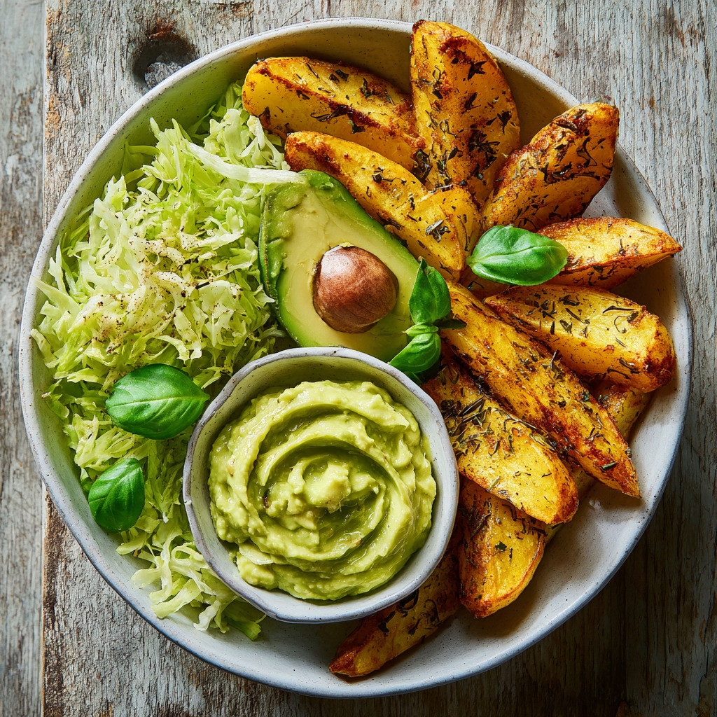 Spicy Roasted Potato Wedges with Creamy Guacamole