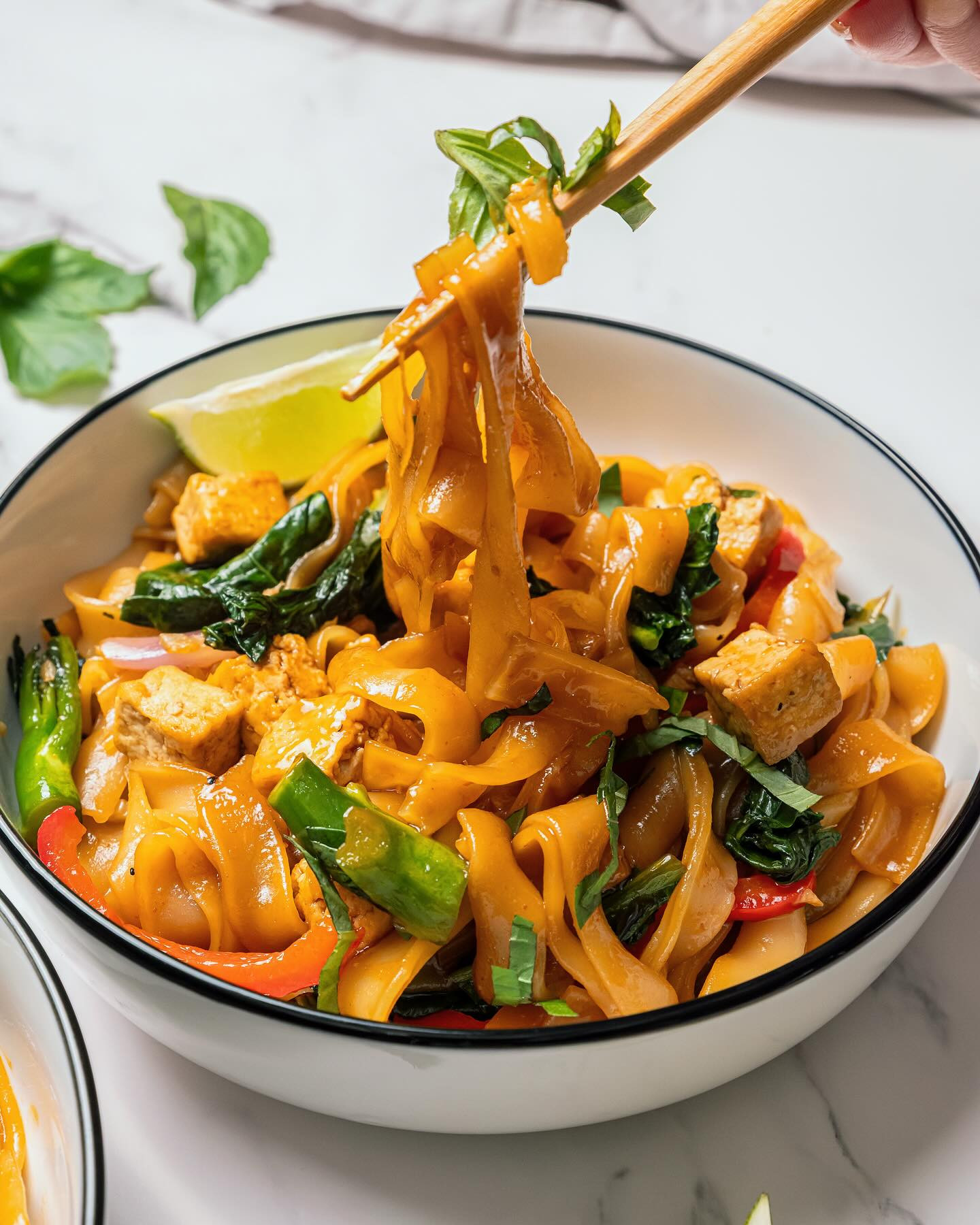 Spicy Vegan Drunken Noodles with Basil and Tofu