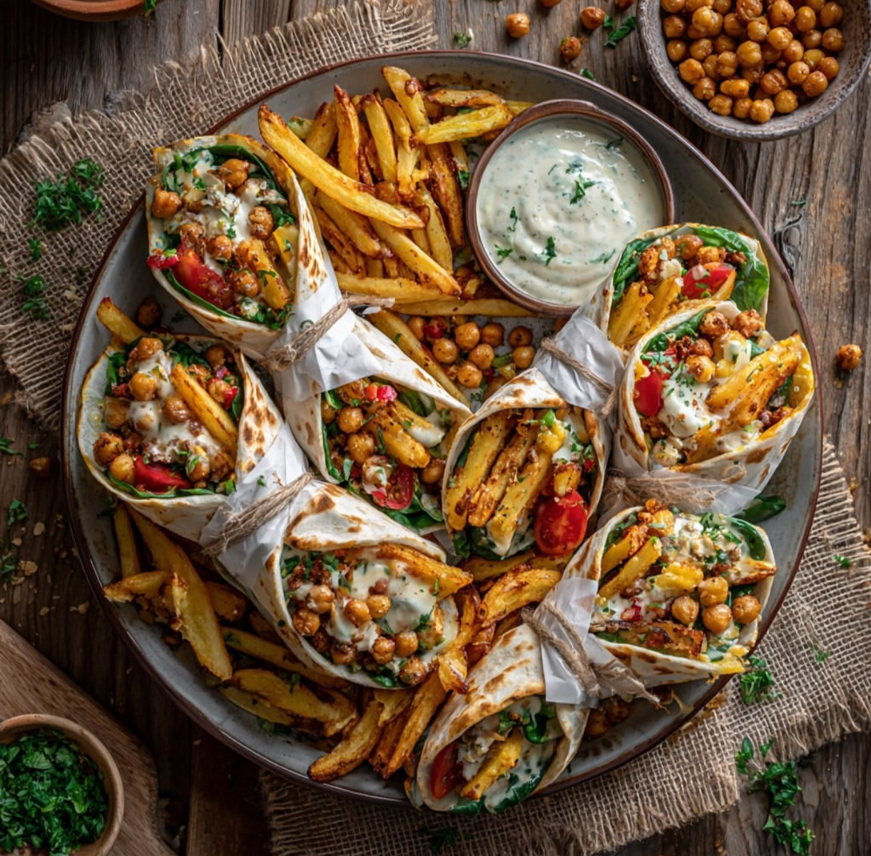 Spinach Wraps with Crispy Baked Potato Fries Delight