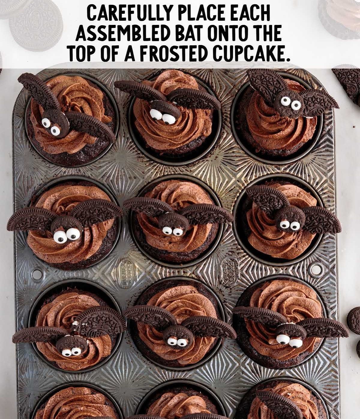 Spooky Oreo Bat Chocolate Cupcakes for Halloween