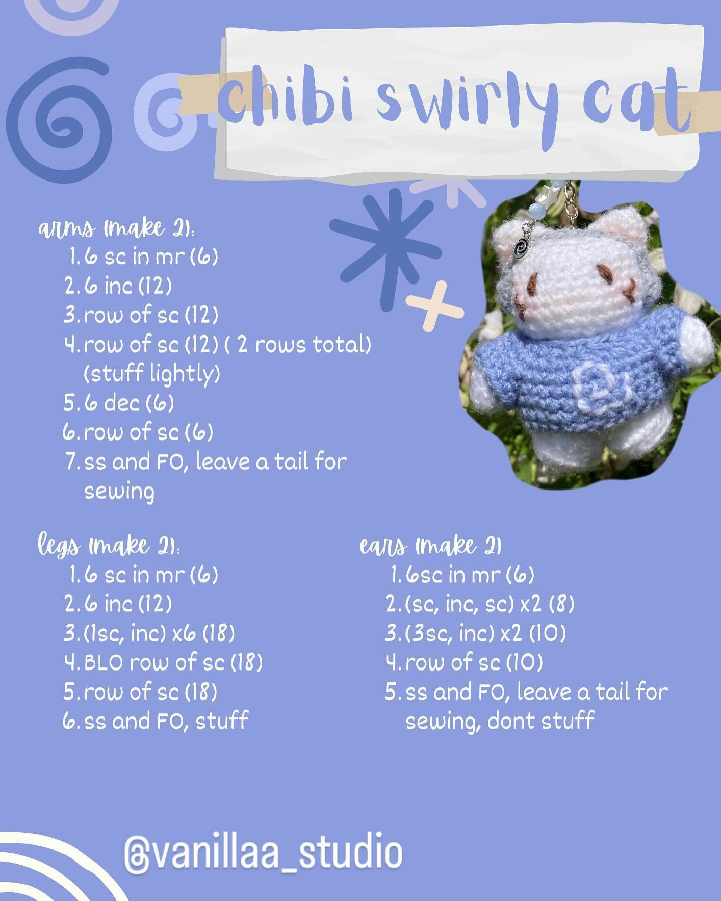 Swirly Cat Crochet Pattern: Free 2-in-1 Chibi Keychain