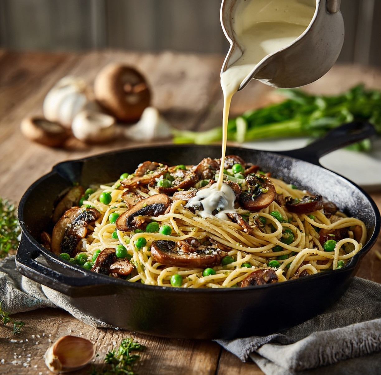 Vegan Creamy Carbonara with Coconut Bacon Crunch