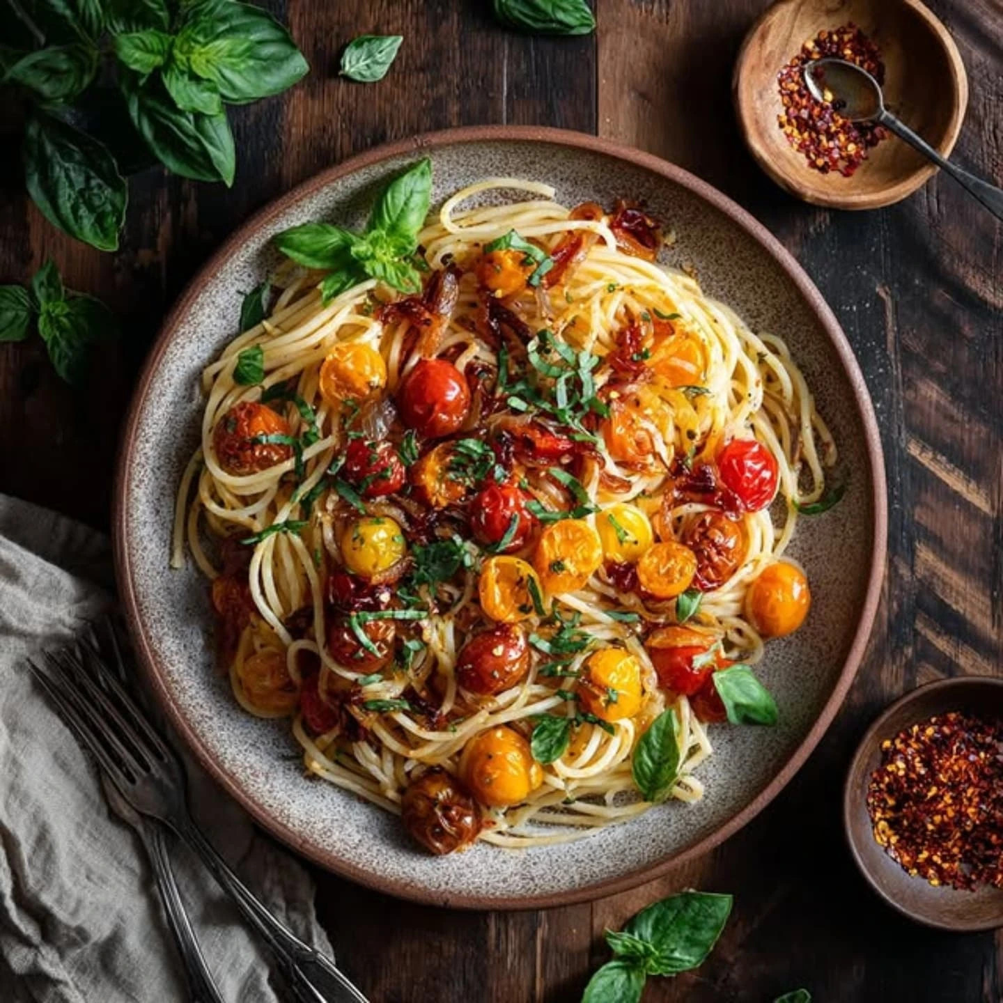 Vibrant Cherry Tomato & Basil Linguine Delight