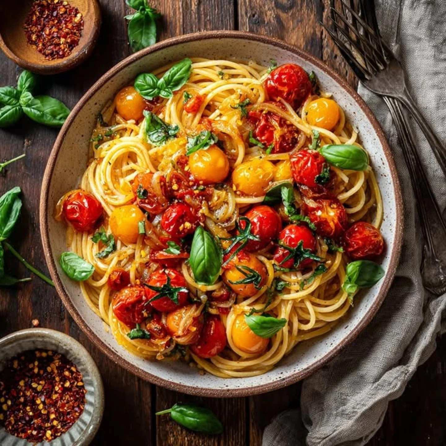 Vibrant Cherry Tomato & Basil Linguine Delight